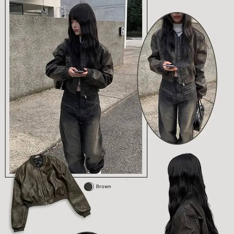 Korean style Handsome do old lapel zip loose versatile biker clothing PU leather short jacket dongdumaoyi