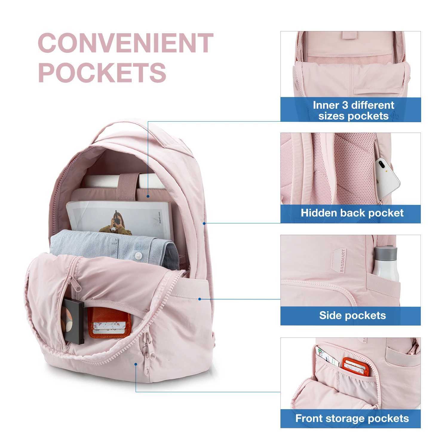 BAGSMART Womens Backpack 13 Inch Laptop Bag Cute Kawaii School Bag Anti Theft Waterproof Nylon Travel Backpacks Women Book Bag W251025