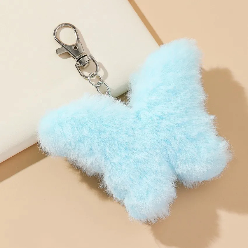9x11cm Butterfly Fluffy Rabbit Fur Ball Key Chain Cute Pompom Artificial Rabbit Fur Pendent Keychain Women Bag Car Key Ring Gift 251021