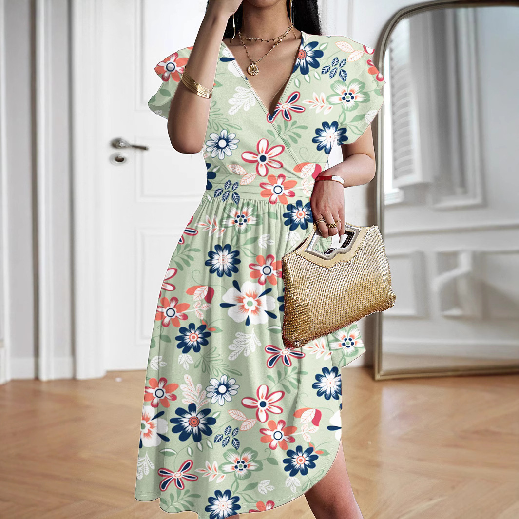 2025 European and American New Dresses Summer Designer Elegant V-neck Mid length Skirt Hot Selling Luxury Skirt