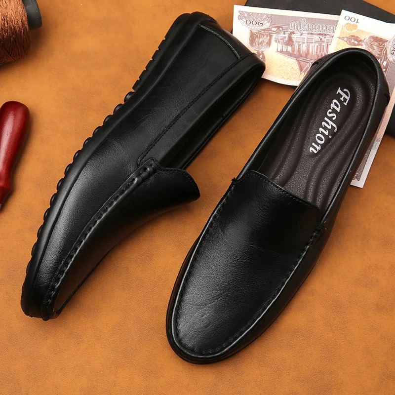 Spring Genuine Leather Mens Loafers Handmade Moccasins Casual Shoes Soft Sole Mens Business Flat Brown Minimalist Leather Shoes 251023