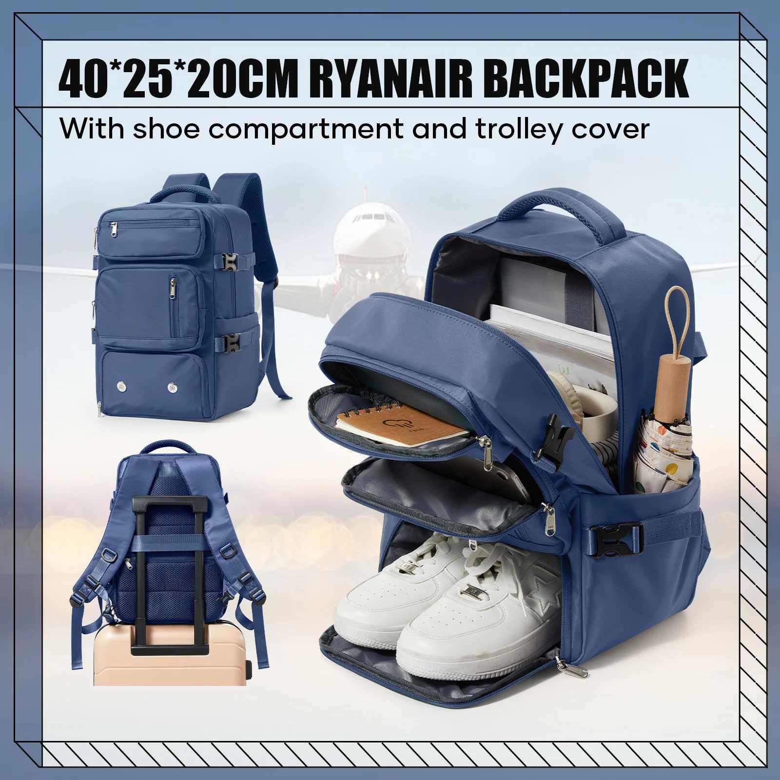 Travel Backpack Airplane Cabin Bag Ryanair Backpack 40x20x25 Luggage Laptop Bag AntiTheft Men Womens Bag for Sports Trekking W251025