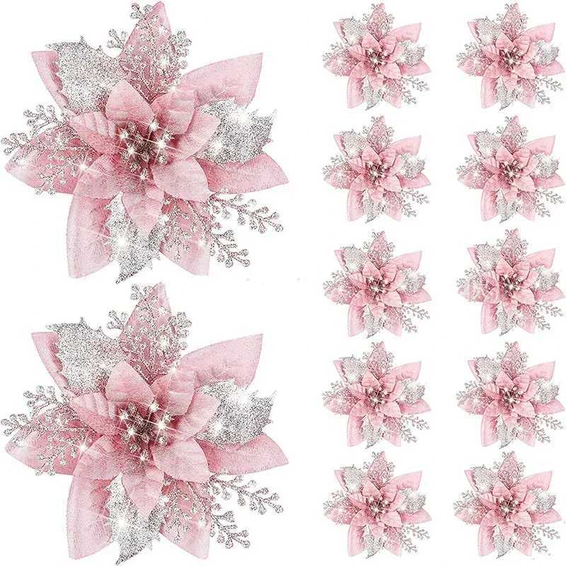5pcs 145cm Glitter Artifical Christmas Flowers Mreey Christmas Tree Decoration Happy New Year Ornaments Xmas Fake Flowers natal C251024