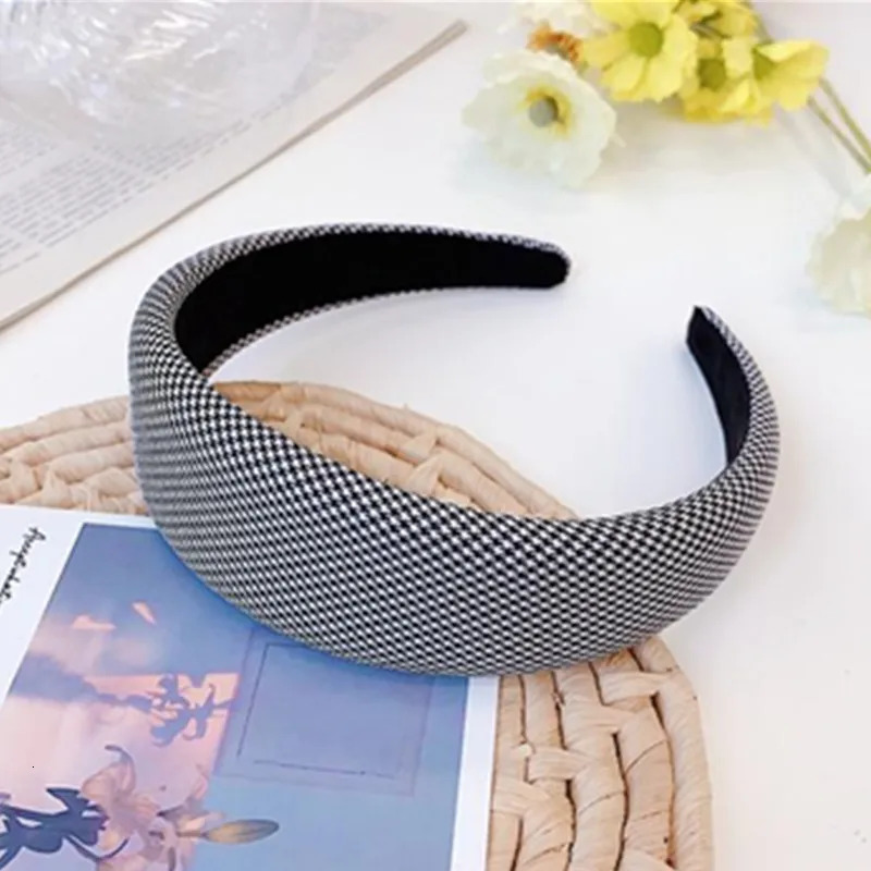 Women Classic Houndstooth Plain Headbands Sponge Inside Ladies Plaids Print Padded Hairbands Style Head Band 251023