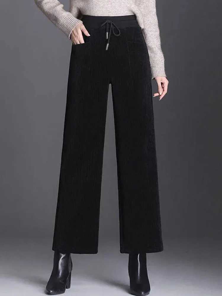 Women Thicken Winter Wide Leg Pants Warm Plus Velvet Corduroy Casual Pantalones Baggy High Waist Oversize5XL Straight SweatpantsT251025