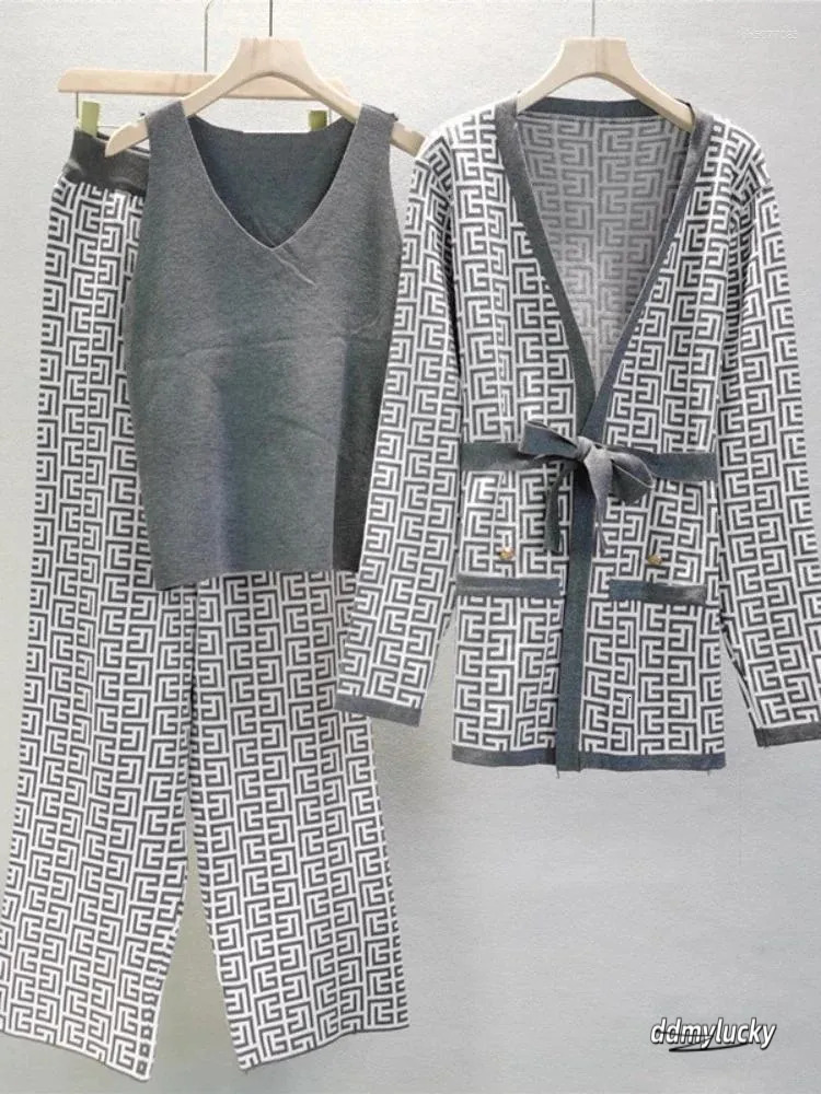 Women's 3-Piece Knitted Tracksuit Set: Warm Winter Outfit With Jacket, Sweater, Top, And Pants Ddmylucky