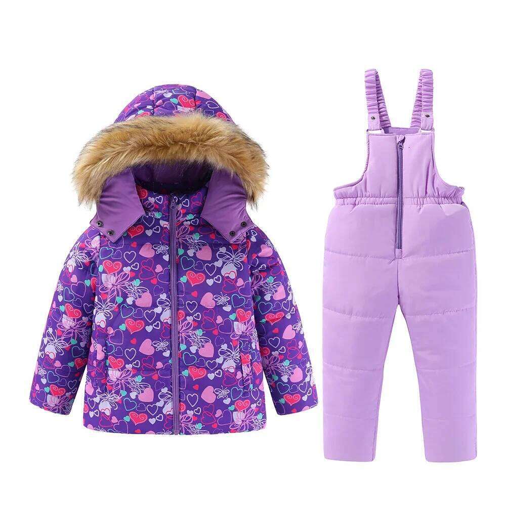4-8T Kids Girls Ski Suits Hooded Coats Children Winter Warm Pant Outdoor Sportwear Thick Cotton Snowboard Skiing Suit