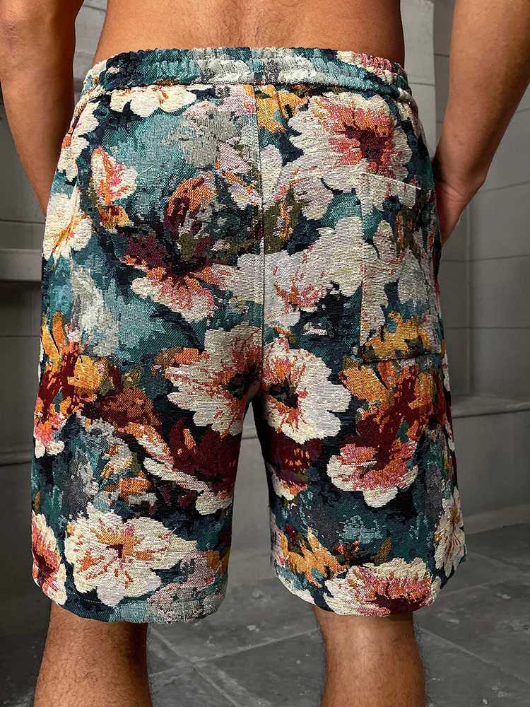 Spring And Summer New Mens Shorts Fashion Flower Print Drawstring Five Part Pants Street Photography Casual Mens WearXJ251025