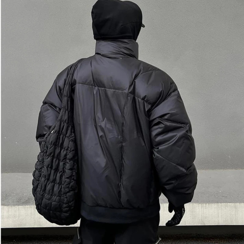 Black Stand Collar Cotton Jacket Mens Heavy Weight Winter Trend High Street Short Parkas Thickening Warm Fluffy Bread Coats 251018