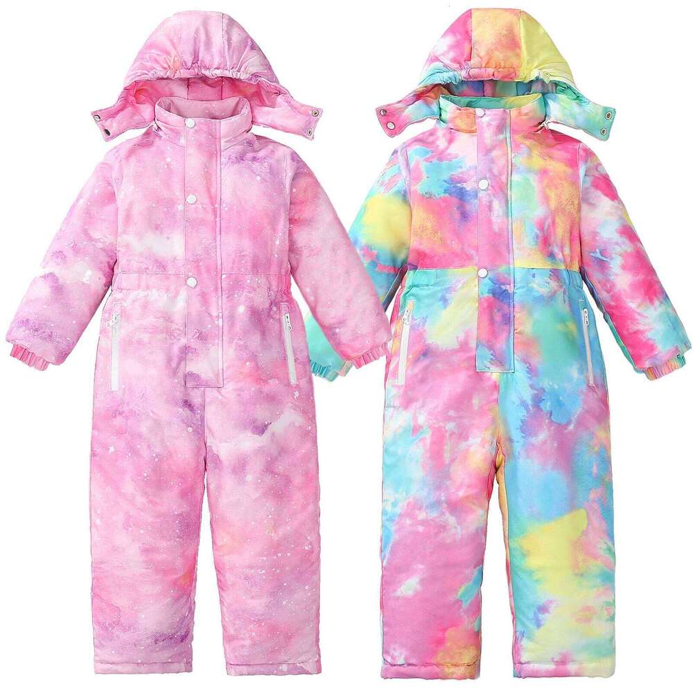 One-Piece Kids Ski Suits,Boys Girls Hooded Jumpsuits,Waterproof Windproof Children's Snowsuits,Winter Printed Snowboarding Wear