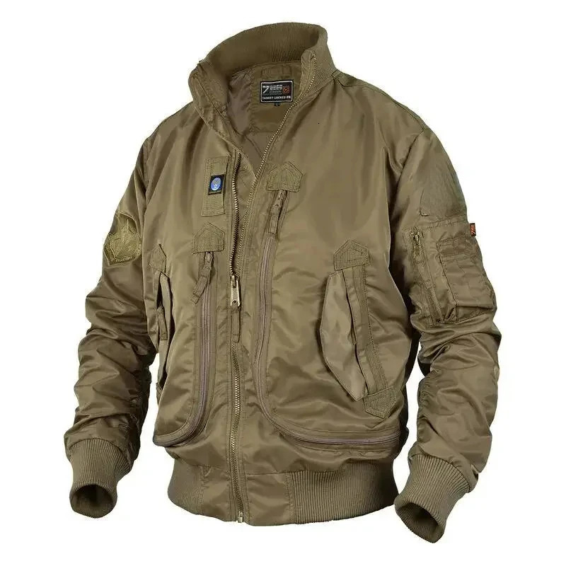 Men Climbing Ma1 Jackets Big Pocket Pilot Baseball Working Clothes Coat Armygreen Cargo Jacket Standcollar Motorcycle Outwear 251023