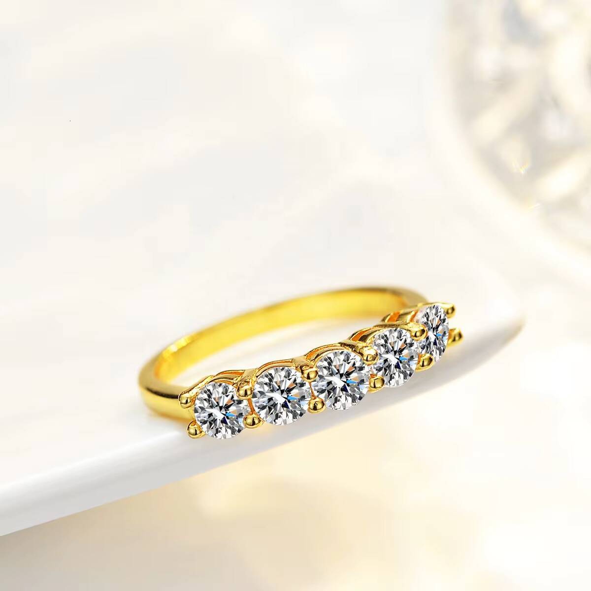 2020 Delicate Bridal Jewelry Mini Moissanite Diamond Eternity Wedding Band Gold Plated 925 Sterling Silver Moissanite Ring