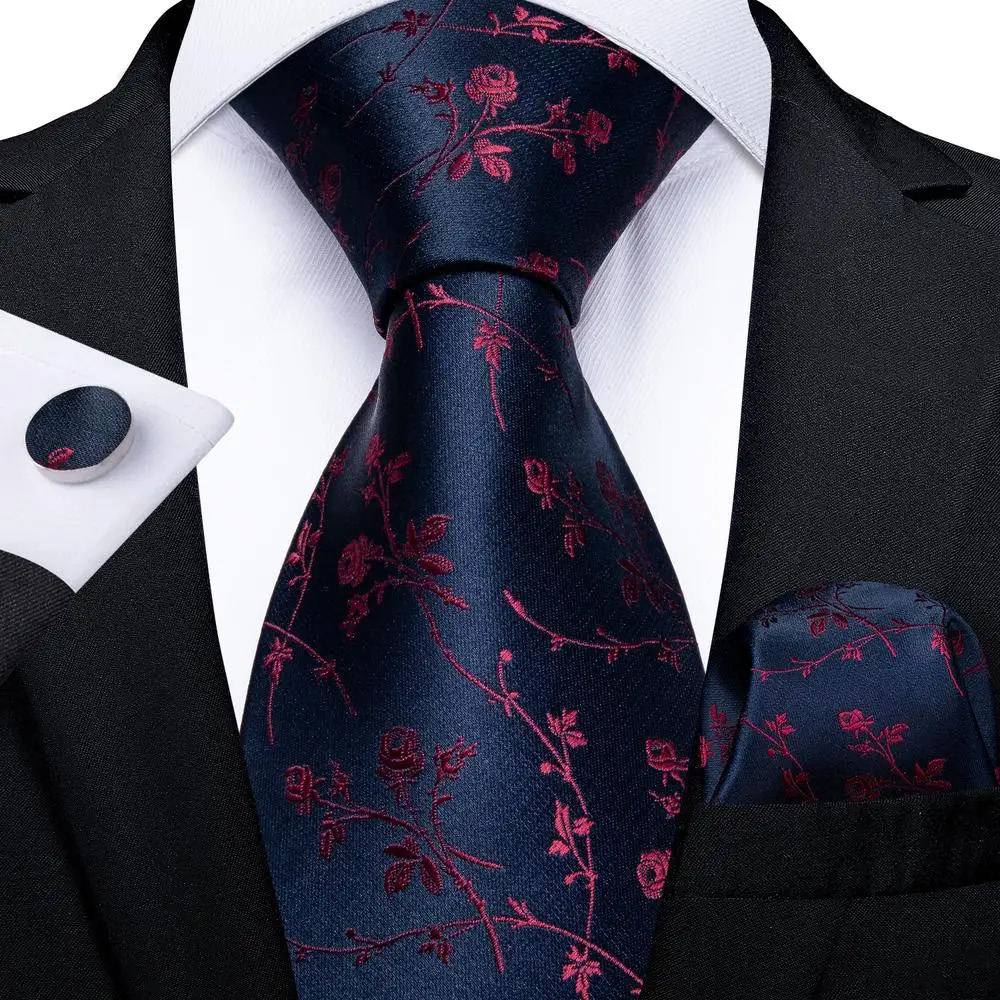 3pcsset Paisley Floral Silk Ties for Men with Crystal 8cm Necktie Handkerchief Cufflink Set Wedding Accessories 251023