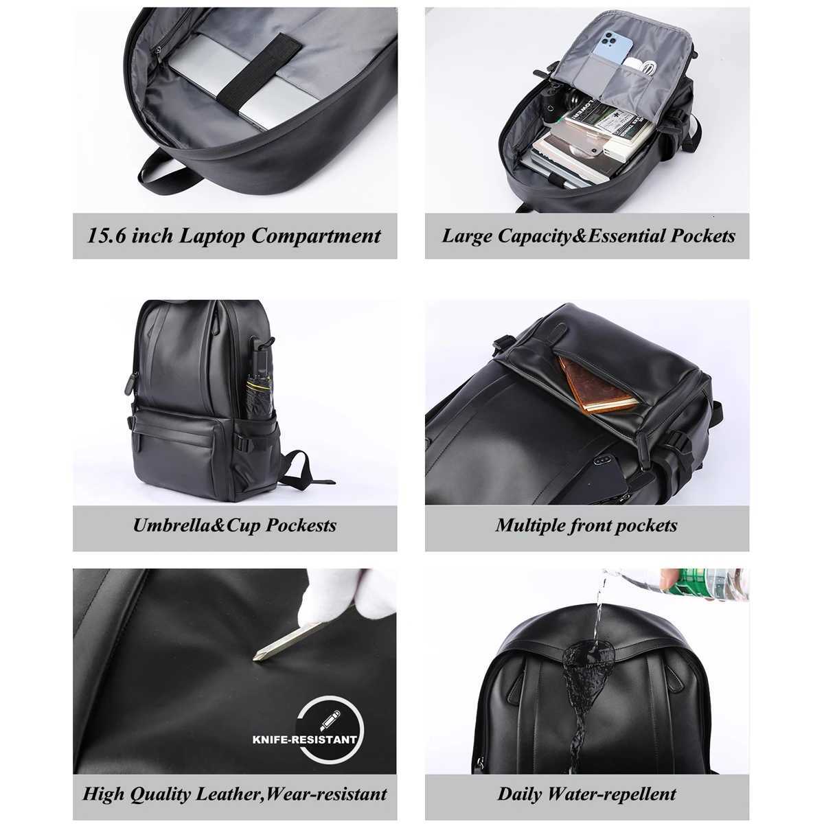 Leather Backpack for Men 14 inch Laptop Backpack Travel Daypack with USB Port Water Resistant Leather Business Daypack W251025