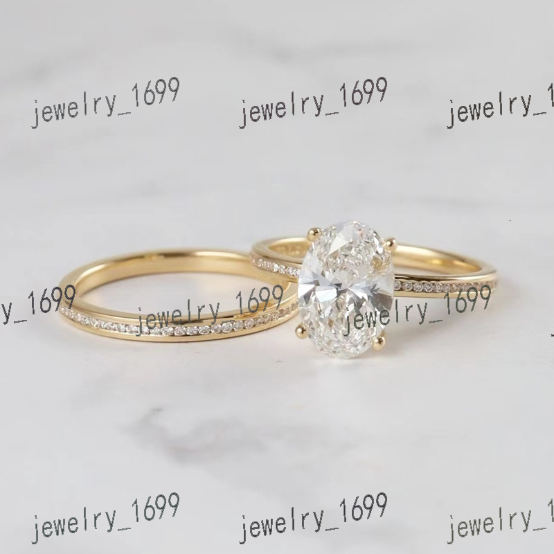 Channel Set Wedding Band 18K Yellow Gold 2CT Oval Moissanite Diamond Engagement Ring Bridal Sets for Women Jewelry