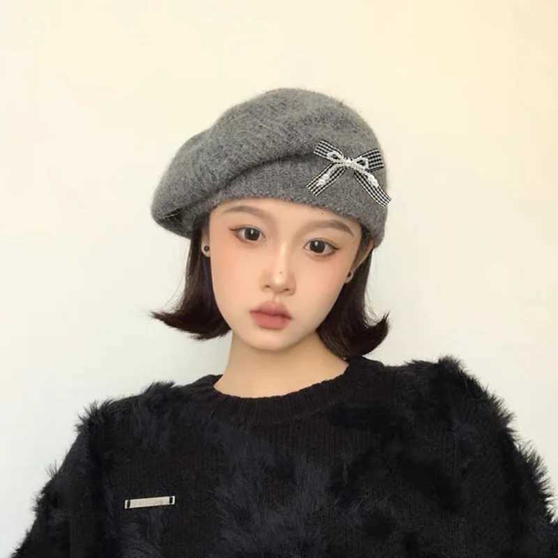 KoreanStyle Bow Knitted Berets for Wen Autumn and Winter Warmth Versatile Beret Hat Fashion Sweet Cute Pr C Y251025