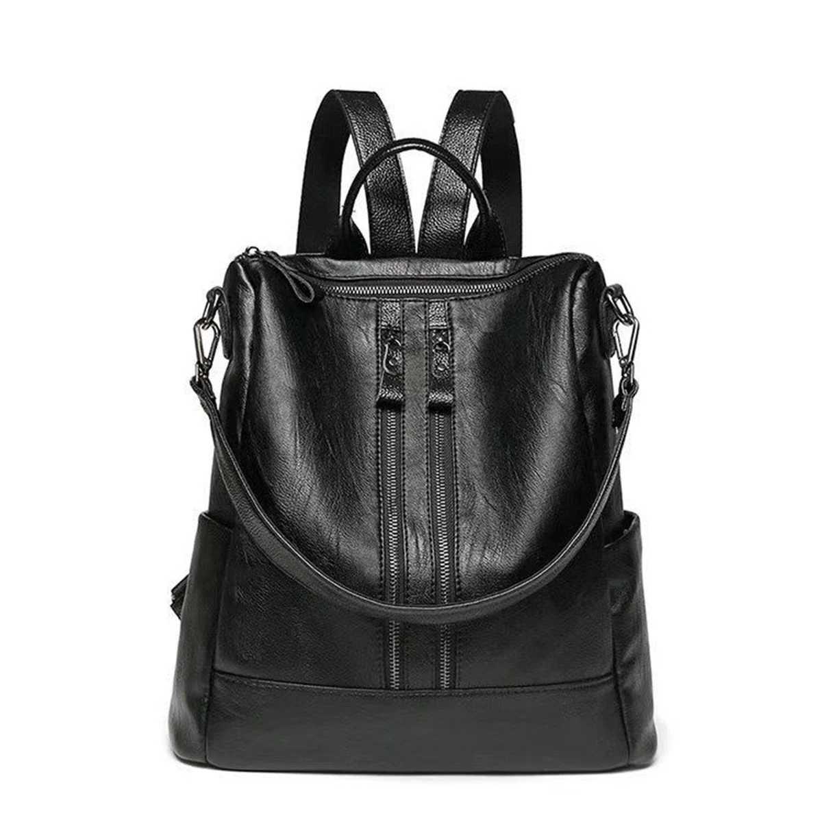 Vintage LeatherTextured Backpack Quilted Solid Color Large Capacity Zipper Adjustable Straps MultiFunction Daily Campus Bag W251025