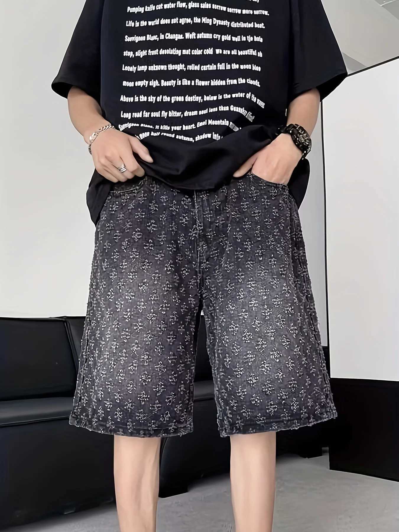 High Street Trendy Ripped Denim Shorts for Men Plus Size American Style Loose StraightLeg Washed Denim Shorts for SummerXJ251025