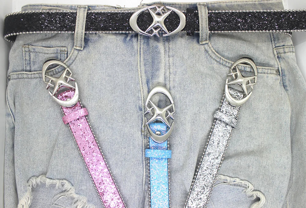 Y2k Bling Star Rhinestone Belt Womens Sequin Punk Metal Buckle Belt Fashion Waistband Jeans Pants Decor Belt 251024