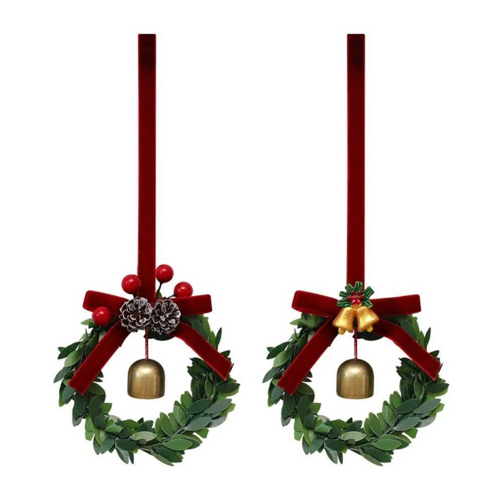 Bell Wreath Christmas Tree Pendant Green Leaves Red Fruit Pine Cones Bow Wreath Window Display Door Hanging Ornaments C251024