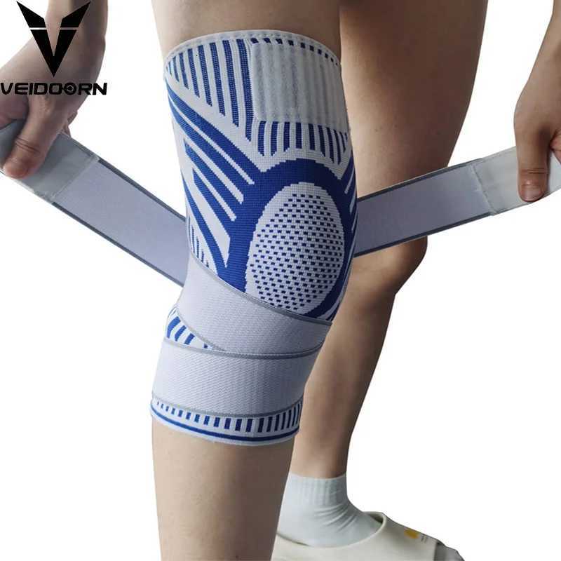 1PC Men Compression Sport Crossfit Knee Pads Fitness Gear Elastic Basketball Volleyball Knee Brace with Long Straps Y251024