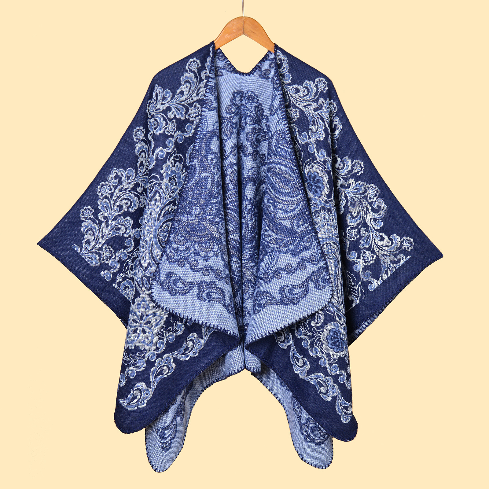 Womens Scarf Shawl Jacquard Thickened Imitation Cashmere Split Warm Shawl Cape Autumn Winter Style