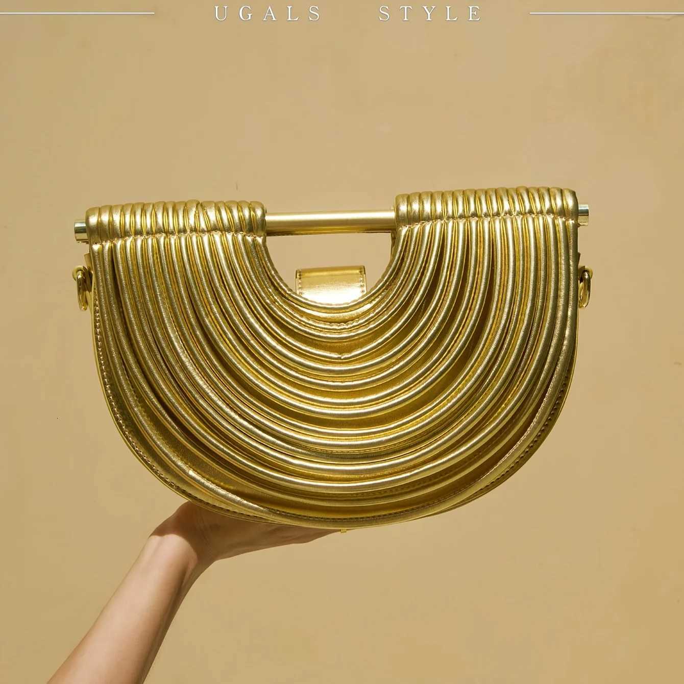 Handbags for Women 2025 New Gold Luxury Designer Brand Handwoven Noodle Bags Half Round Pulled Hobo Silver Evening Clutch Chic Z251024