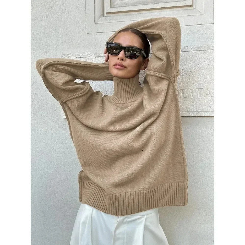 Zekey Autumn Winter Womens Solid Color Knitted Turtleneck Sweater Female Warm FashionThick Loose Casual Pullovers 251021