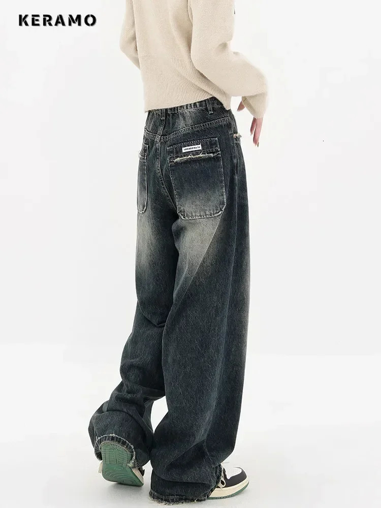 Harajuku Streetwear Retro Fashion Autumn Women High Waist Jeans Loose Wide Leg Straight Loose Denim Trousers Y2K Baggy Pants 251023