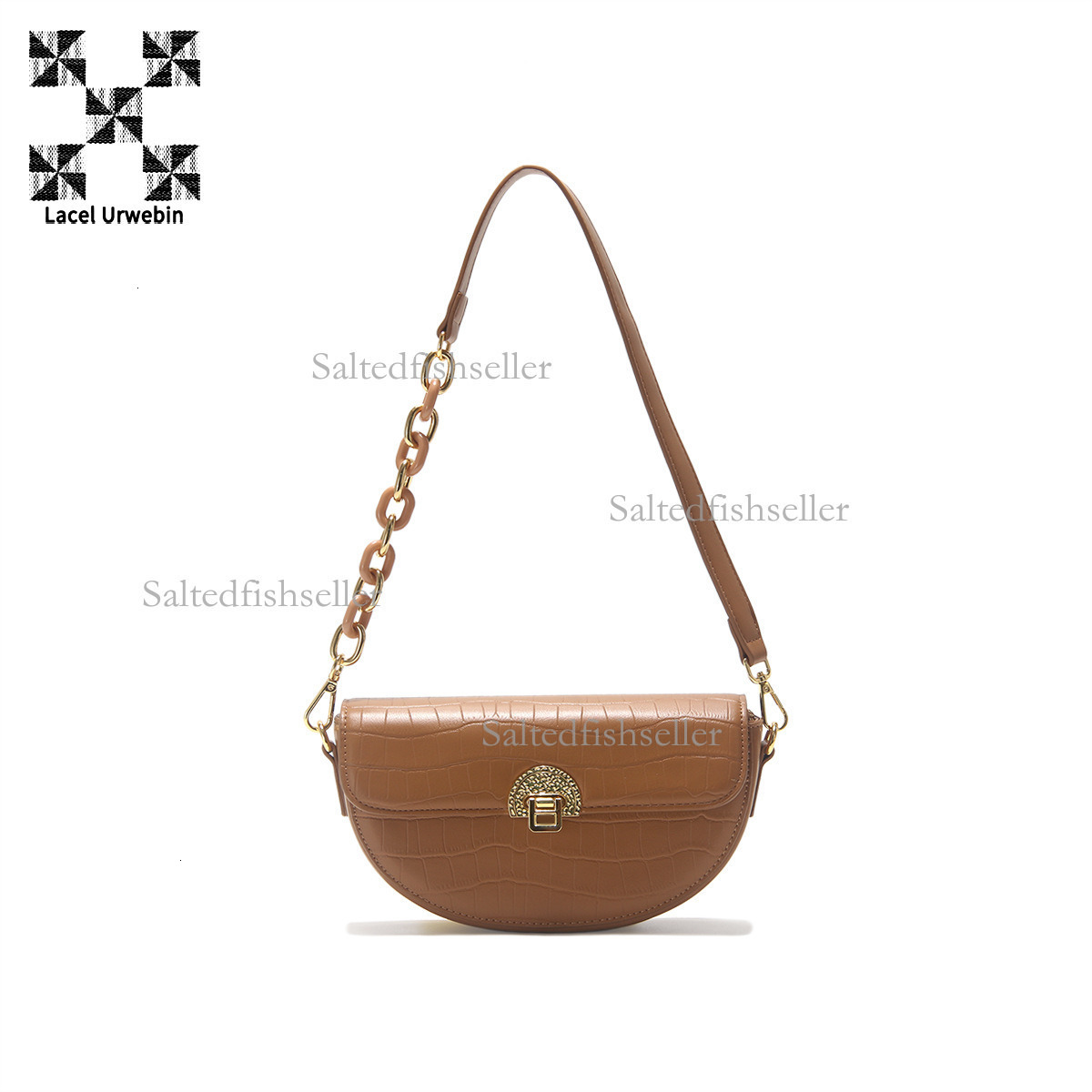 Lacel Urwebin Designer Fashion Popular Shoulder Bag Luxury Crocodile Pattern Half Moon Underarm Bag New High-end Trendy Chain Niche White Crossbody Ba