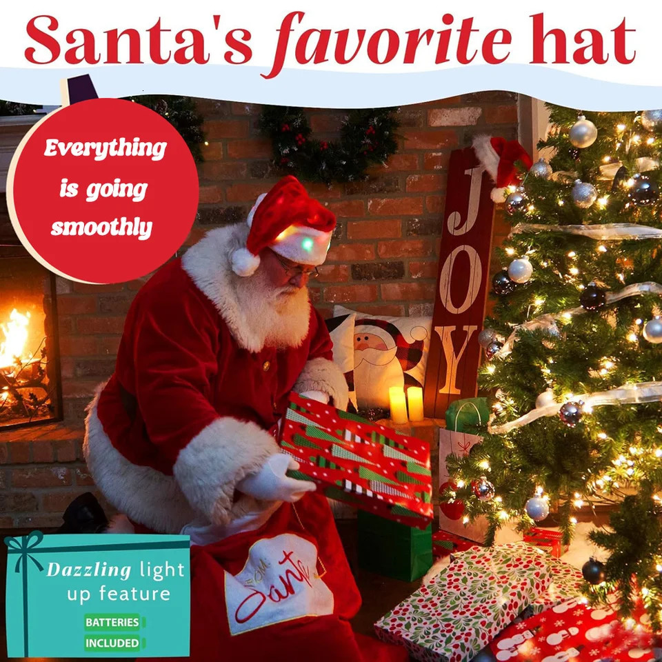 Santa Hat LED Light Year Cute s Adults Cap Funny Christmas Hats for s Adults Winter Gift Holiday Party Decorate 251023