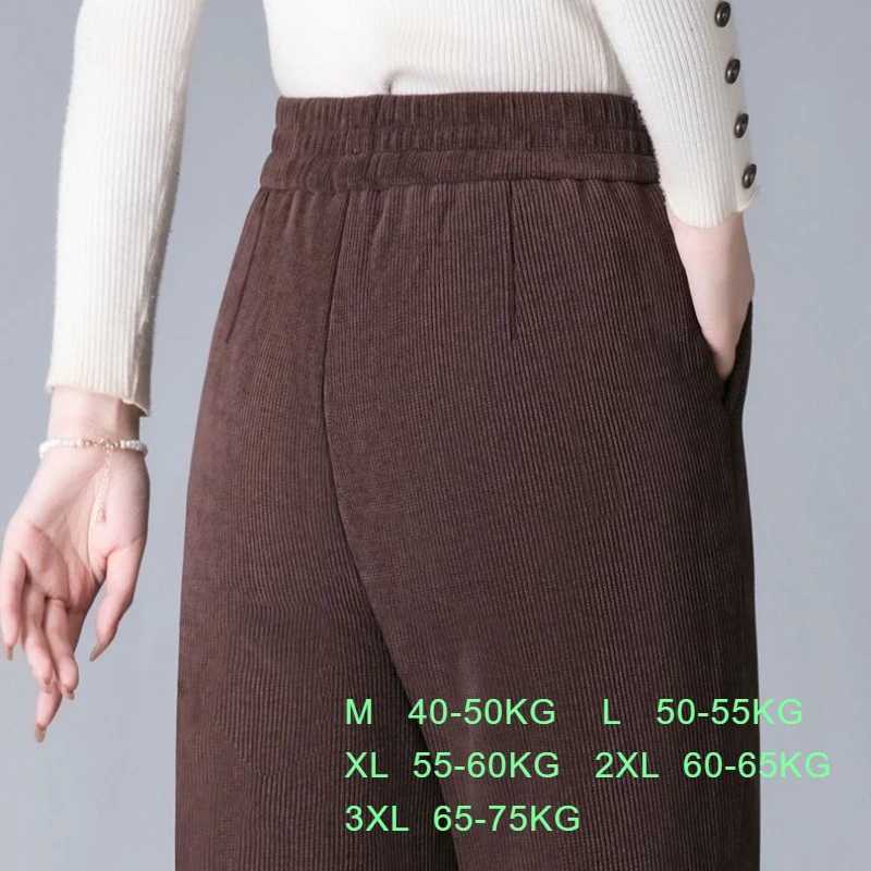 Plush Thick Casual Pants Womens Elastic High Waist Warm Lamb Fur Lined Harlan Pants Loose Corduroy Straight Trousers SweatpantsT251025