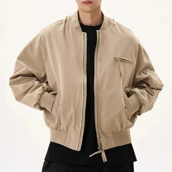 American Streetwear Bomber Jacket Men Doublezipper Multipocket Short Jackets Multifunctional Autumn Mens Retro Workwear Coat 251015