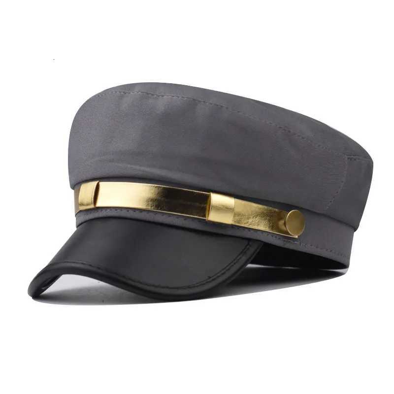 Leather gold edged flat top hat for men and wen beret hat breathable duck tongue octagonal hat suitable for outdoor leisure Y251025