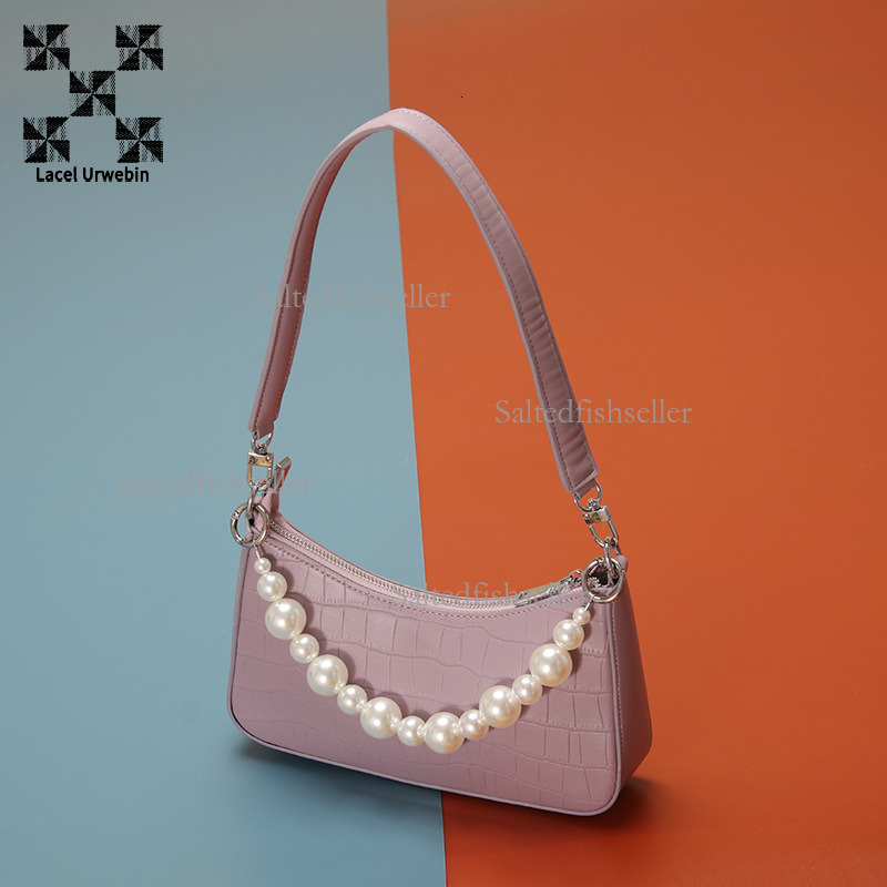Lacel Urwebin Designer Luxury New Crescent Bag Fashion Trend Women's Crocodile Pattern Pearl Zipper Single Shoulder Crossbody Bag Large Capacity 