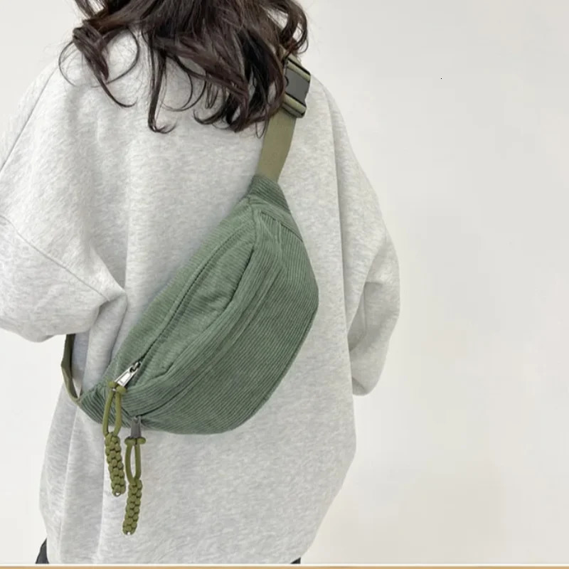 Corduroy Women Waist Pack Large Capacity Street Style Chest Bag Fanny Pack Shoulder Crossbody Bags Sling Pack Waist Belt Bag 251023