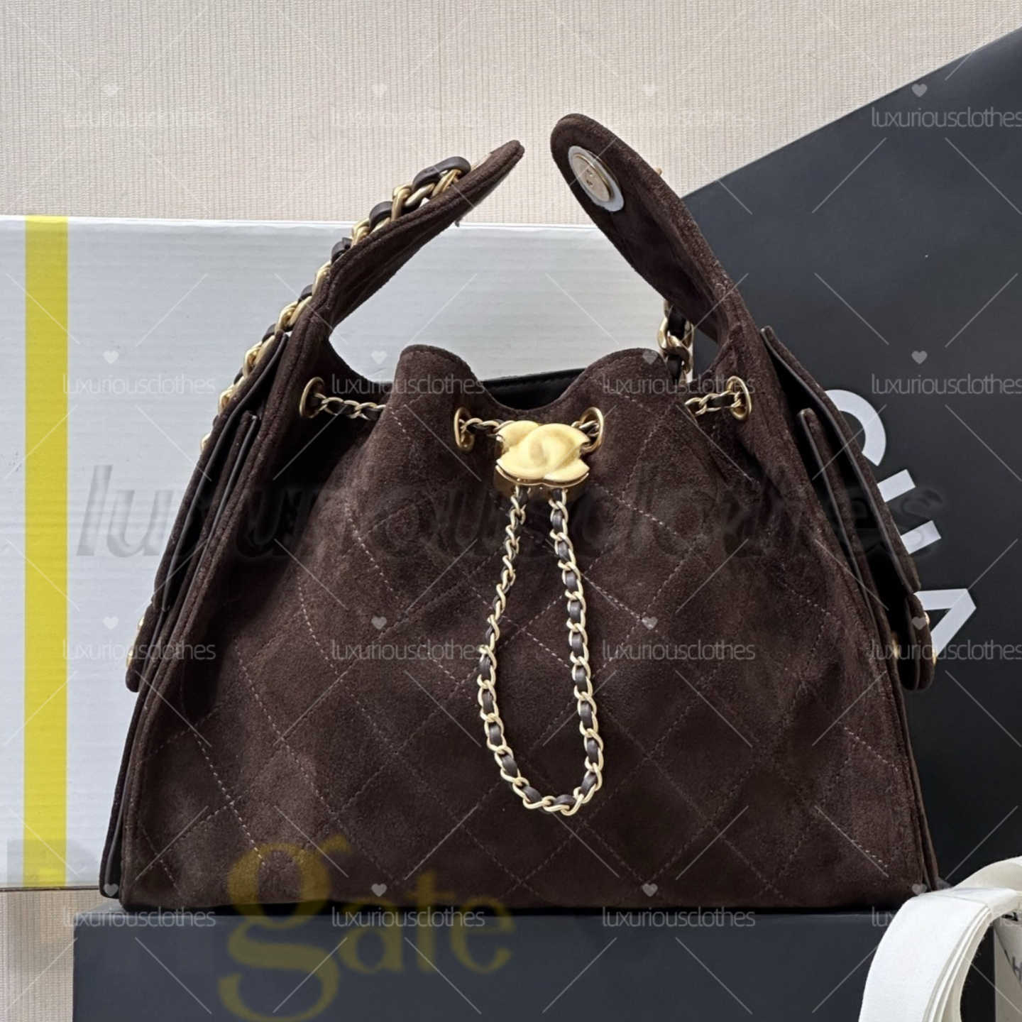 25bag Chain brown Suede high Designer 25c hobo hip hop bag Bucket Bags for Women Leather with fur texture Bag Luxury Handbags Large capacity tote Shoulder 25 35
