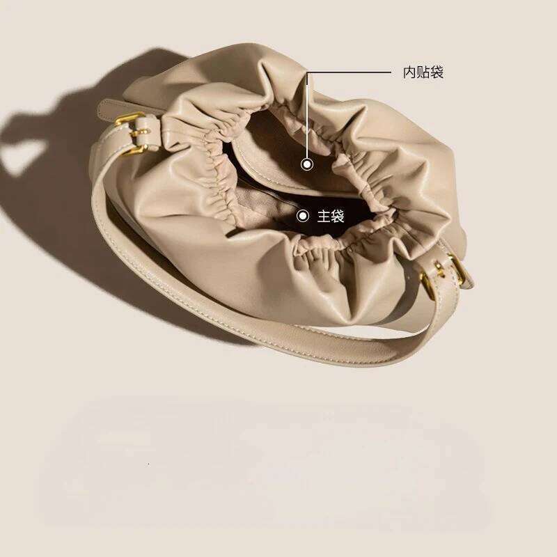Women Genuine Leather Small Clutch Underarm Bags Fashion Shoulder Cloud Messenger Pleated Handbag Hobo Sling Bag 251023 1025