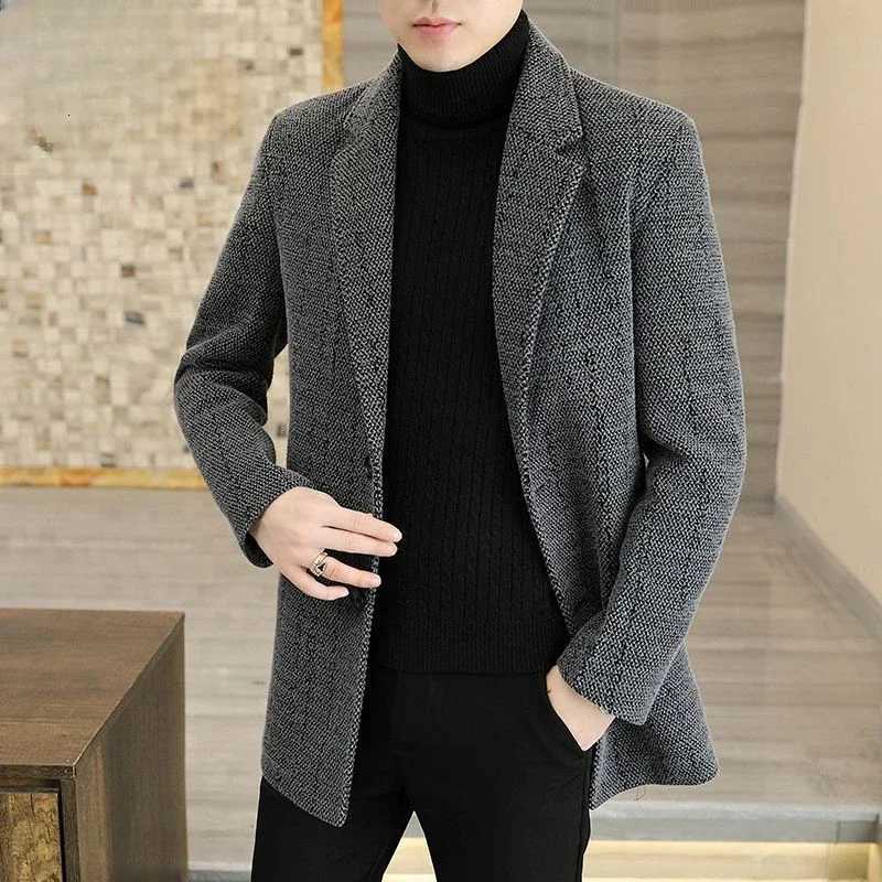 Collar Business Casual Woolen Outwear Winter Thicken Large Size Outcoat New Men SlimFit Cashmere Coat Man MidLength SuitT251025