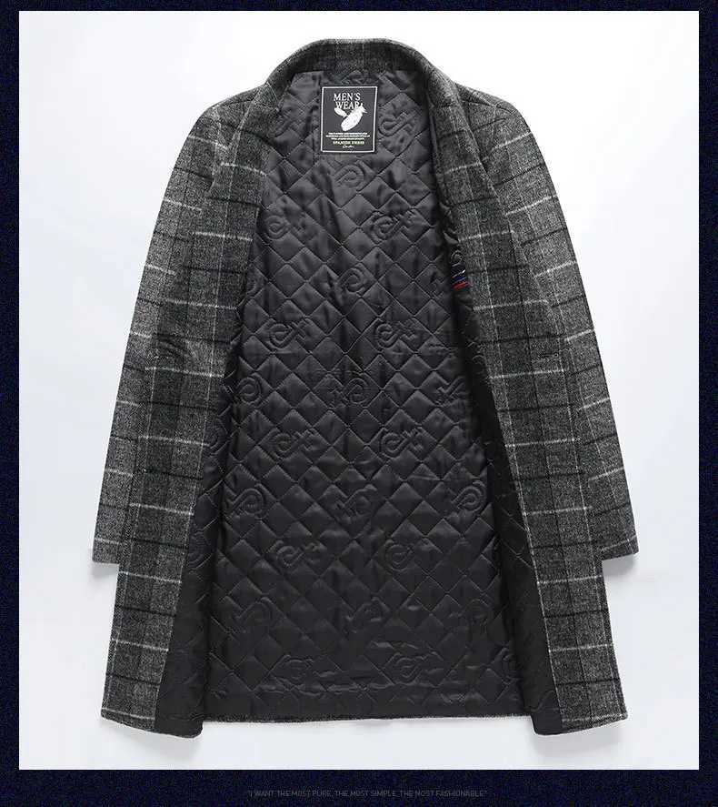 New Winter Men Plaid Business Casual Cashmere Trench Coats British Style Overcoats Quality Man Warm Woolen Blends Long JacketsT251025