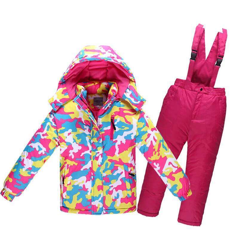 -30 Degrees Children Winter Ski Suit Waterproof Plus Veet Warm Girl Jacket Coat 4-14 Years Boy Cotton Overalls Snowsuit