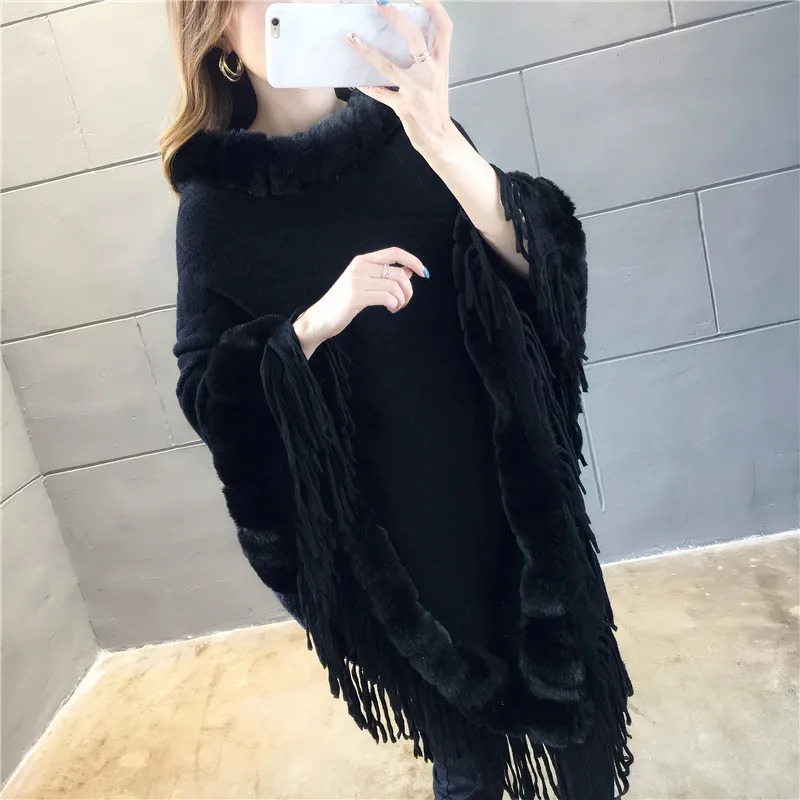 Autumn Winter Rabbit Fur Womens Coat Wool Collar Pullover Shawl Warmth Poncho Capes Red Cloaks 251024