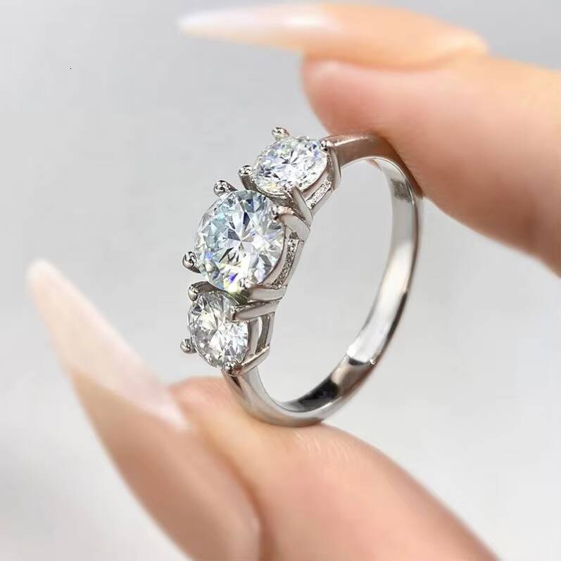 Gra Certificate VVS D Color 1ct Moissanite 3 Stone Ring 925 Sterling Silver18K Gold Rhodium Plated Women Engagement Jewelry Gift