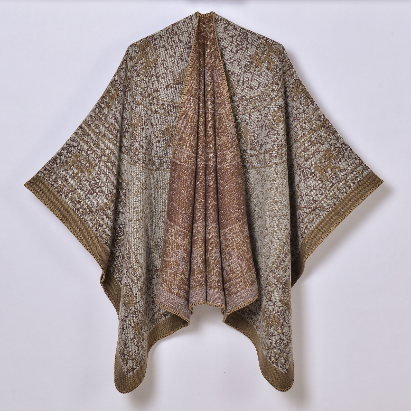 Ethnic Style Thickened Warm Shawl for Women Embroidered Split Cape Knitted Outerwear Hot Sale