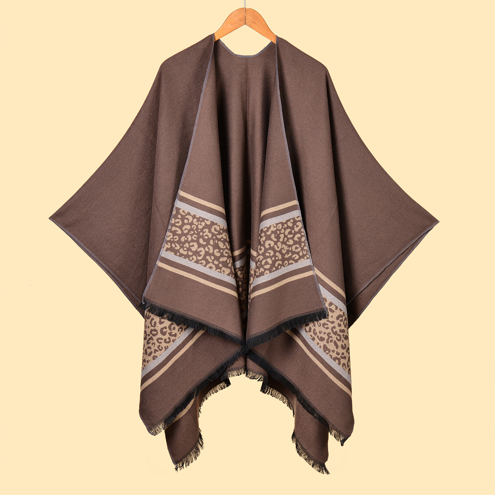Womens Leopard Print Shawl Imitation Cashmere Shawl Reversible Long Cape