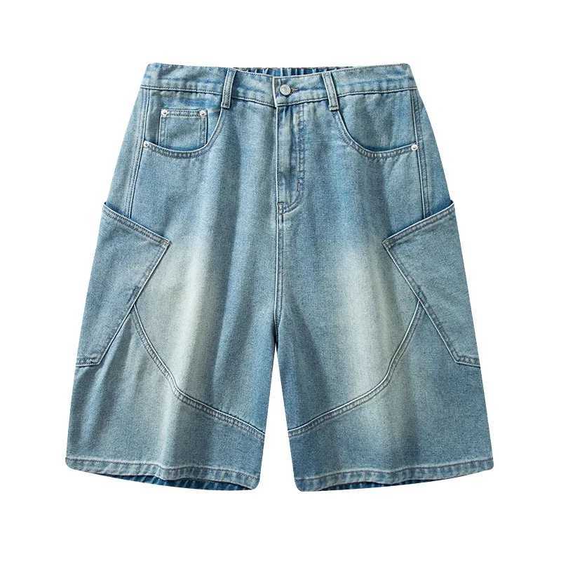 2025 Summer New Baggy Denim Shorts Fashion Casual Straight Harajuku Jeans Male Vintage Wash Drawstring Short Pants StreetwearXJ251025