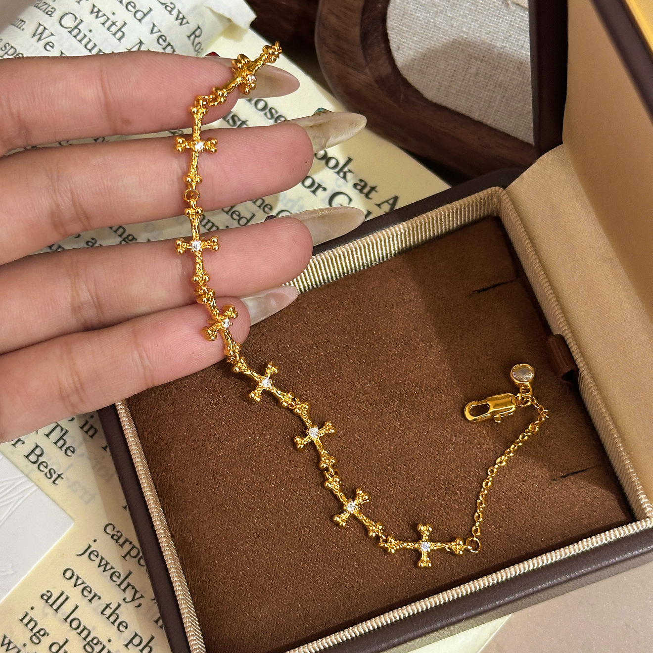 TaiYang New Gold Plated Gothic Bone Cross Bracelet, Adjustable Copper Chain with Edgy Elegance for Women Z260313