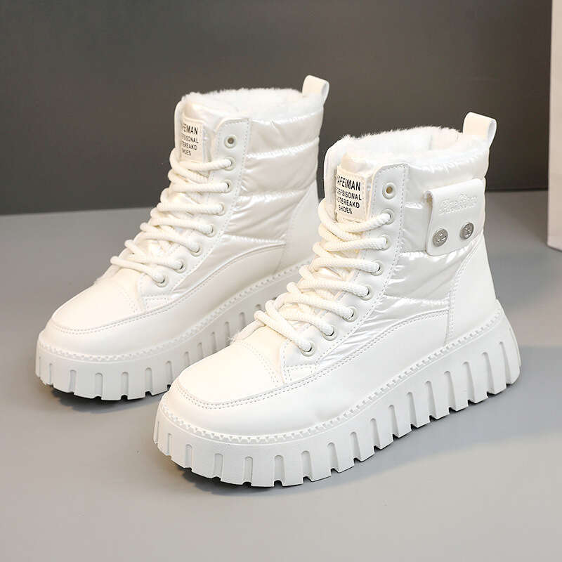 New Solid Color Women's Winter Mid-Top Fleece-Lined Warm Height-Increasing Thick-Soled Sports Casual Shoes New Designer Boots