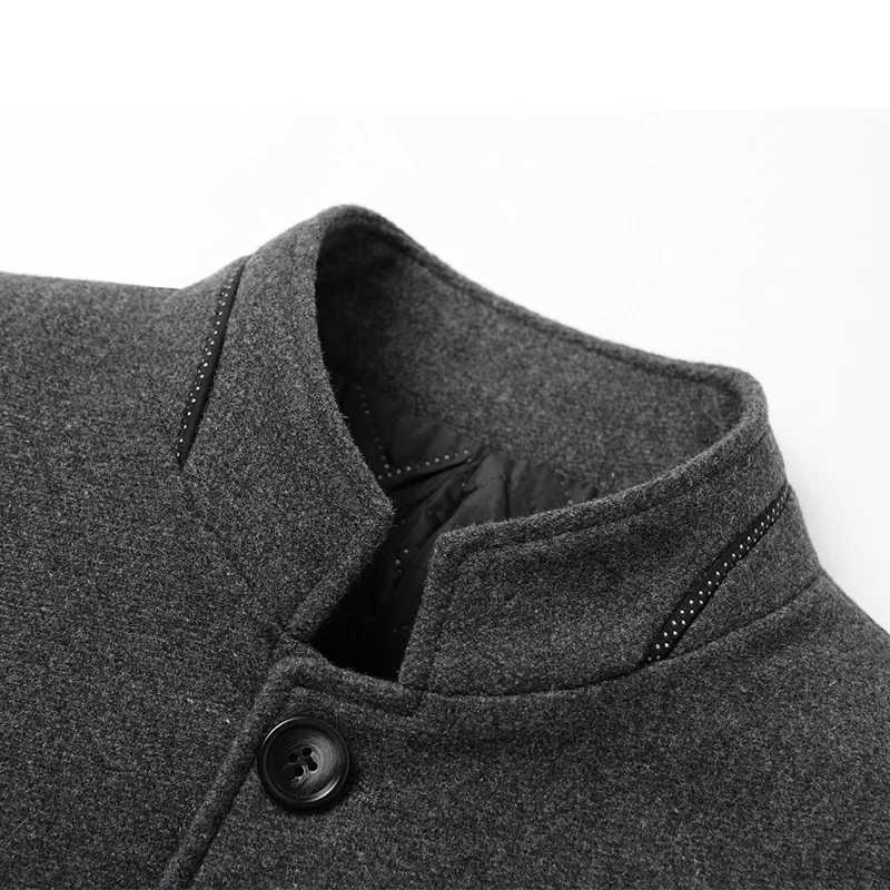 Mens Woolen Jacket Suit Standup Collar Middleaged Autumn and Winter Woolen Men JacketT251025