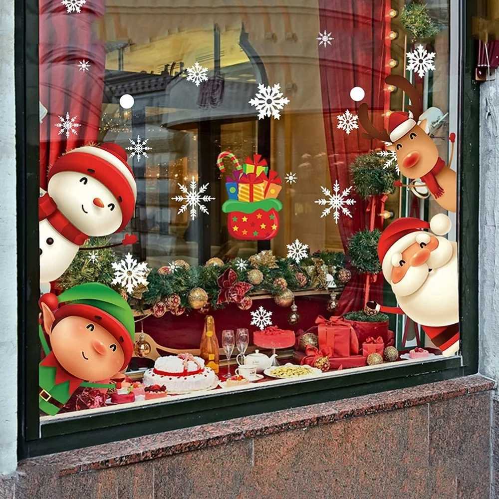 Christmas Window Clings Cute Xmas Decorations for Winter Holiday Home Party Santa Reindeer Snowman Snowflake Stickers for Glass C251024